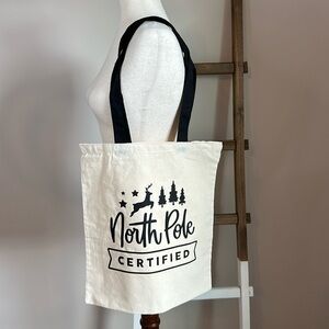 Sarnico Designs Cream Tote Bag with Black Vinyl North Pole Certified Design New